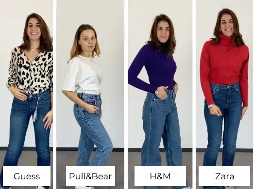Collage of Moincoins employees testing fast fashion jeans for sustainability