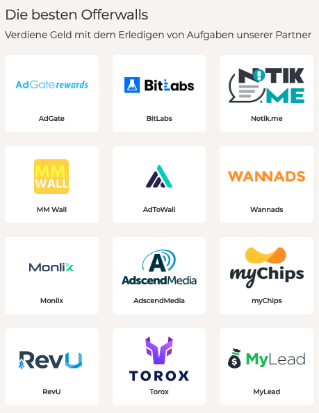 Die besten Offerwalls bei Moincoins