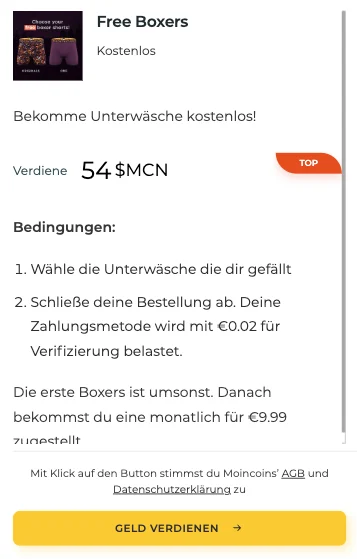 Mit On That Ass Angebot 54 MCN verdienen und kostenlose Unterwäsche erhalten
