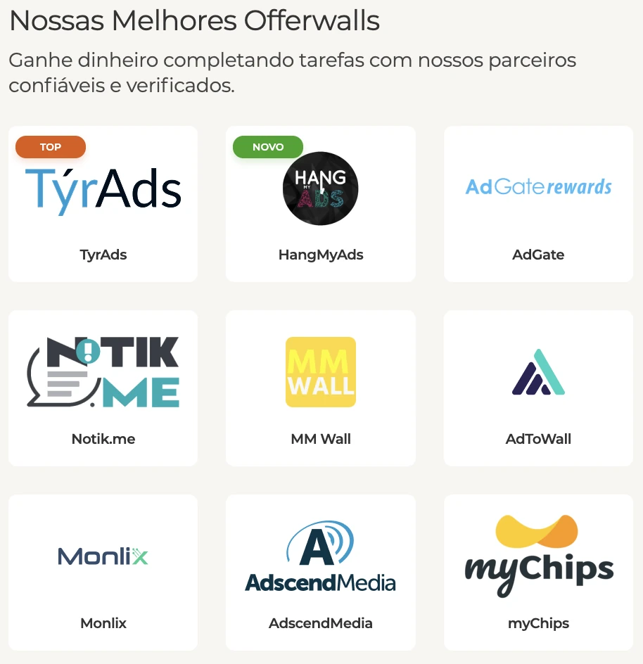 Top offerwalls including TyrAds, HangMyAds, AdGate