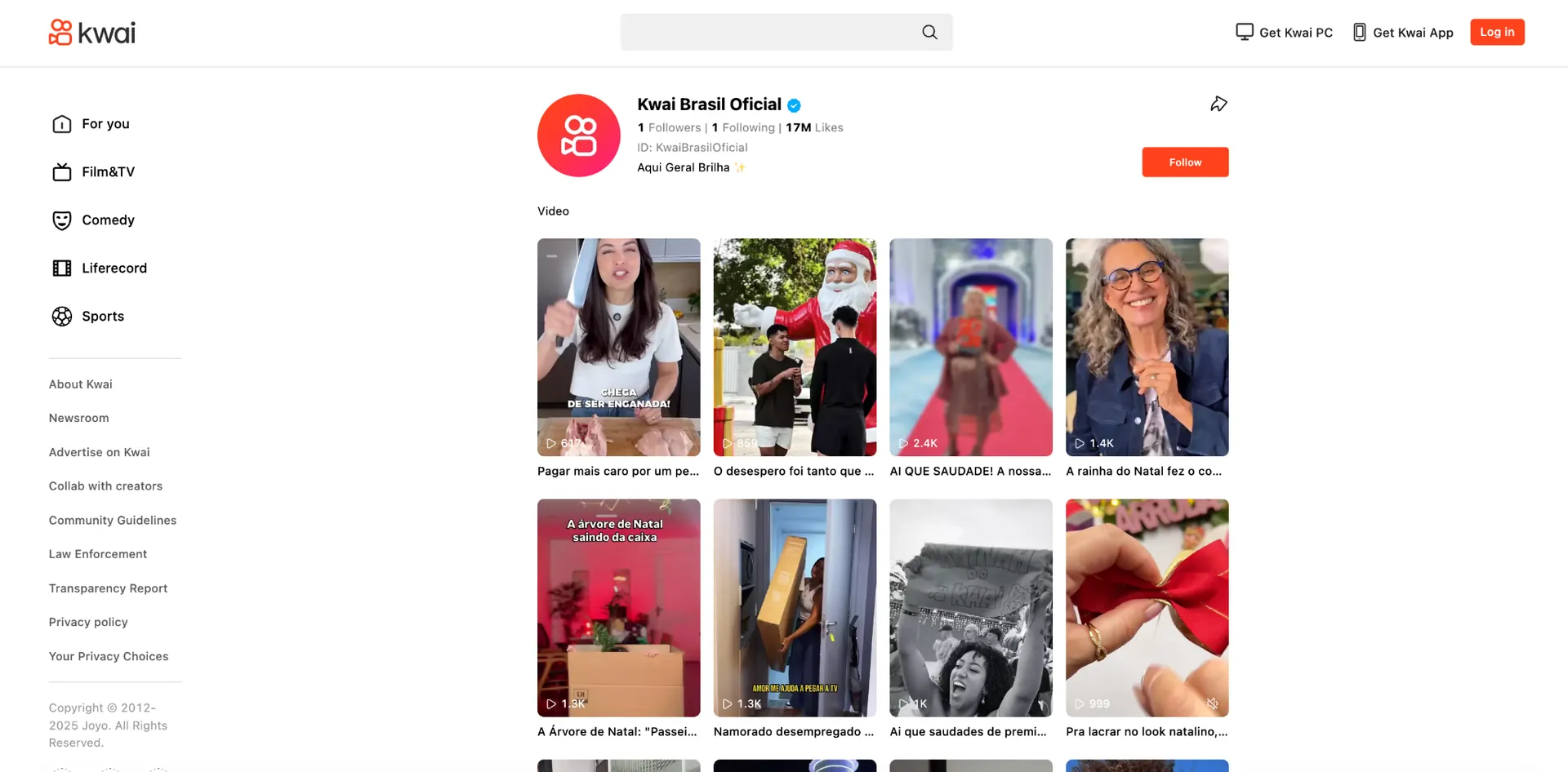 Kwai Brasil official profile displaying short video