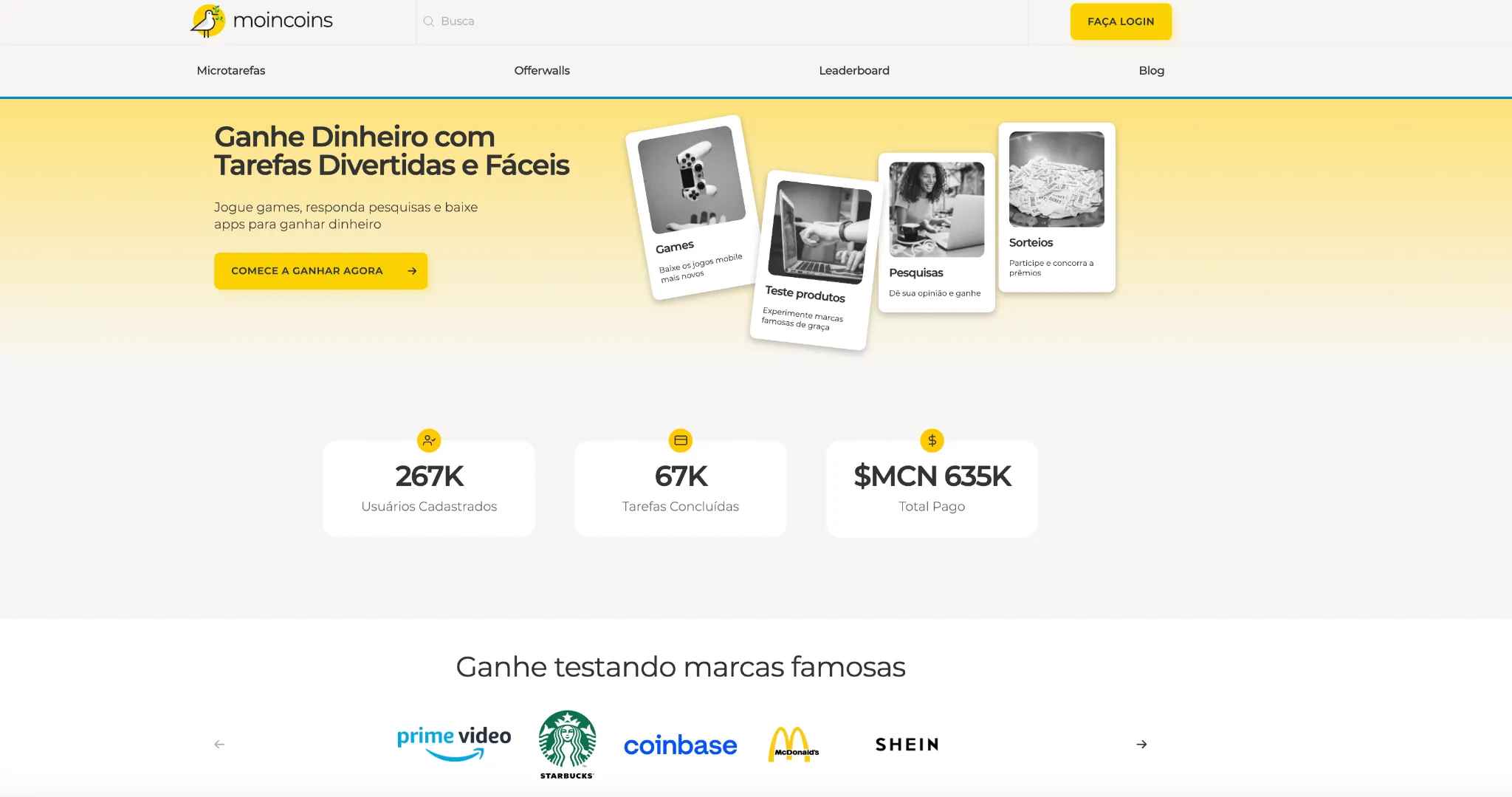 Moincoins ganhe dinheiro com tarefas
