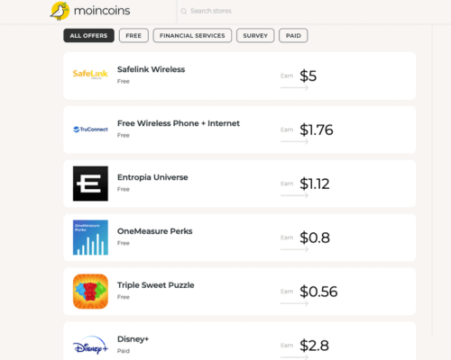 Moincoins Offers List