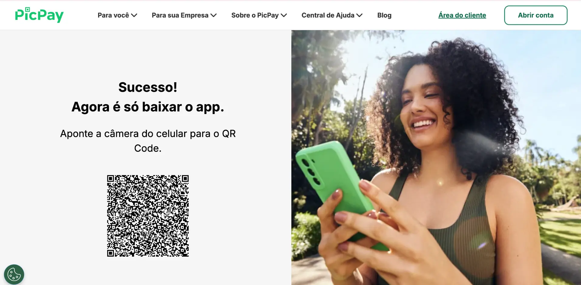 PicPay confirmation screen with QR code