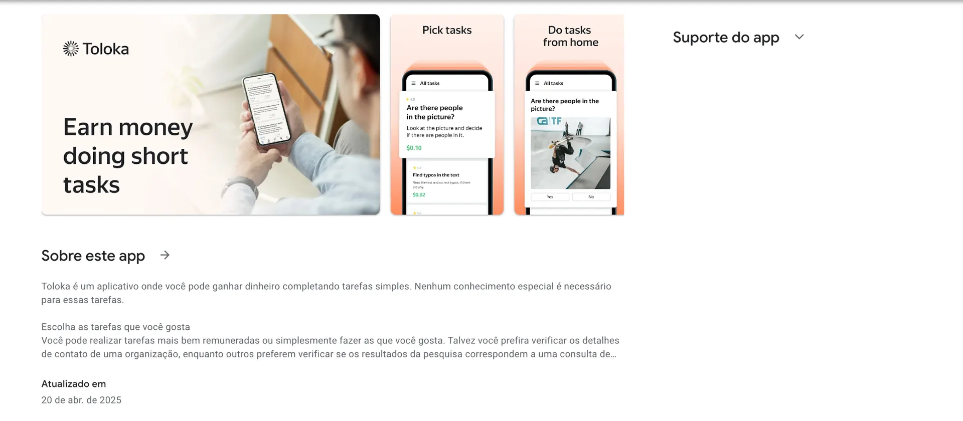 Toloka app interface showing short tasks